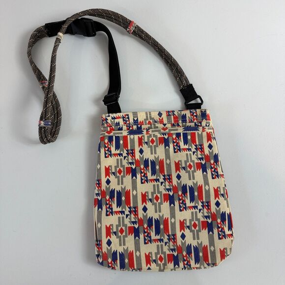 KAVU Keepalong Crossbody Bag Geometric Print Red Blue Gray Rope Strap - Picture 2 of 12